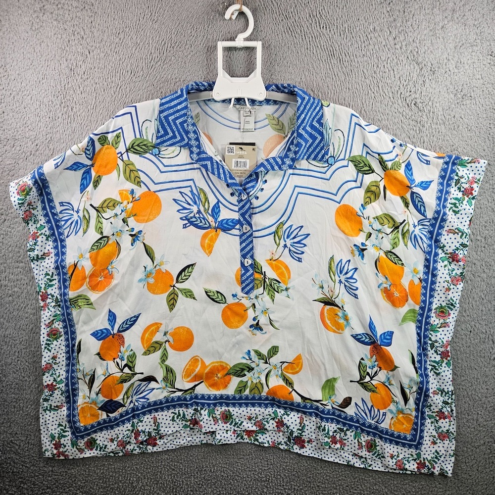 NEW John Mark Shirt Top Women 0X 1X Poncho Style Orange 1/2 Button Colorful